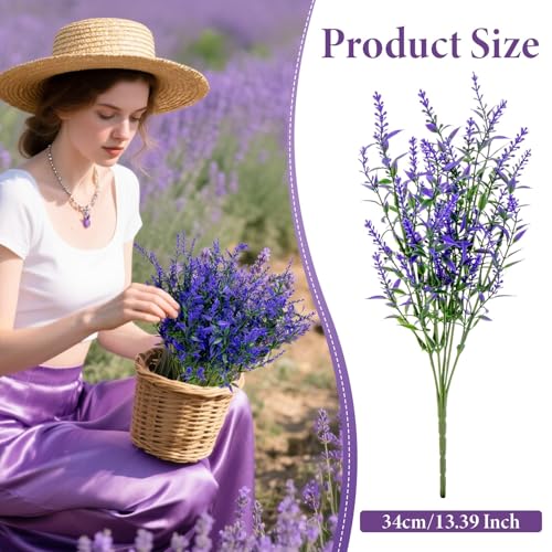 RAINFLOW Artificial Lavender Flowers - 7 Pcs Artificial Flowers for Outdoors Faux Lavender Plants Uv Resistant Plastic Purple Fake Flower for Outside Indoor Porch Patio Window Planter Bouquet Decor