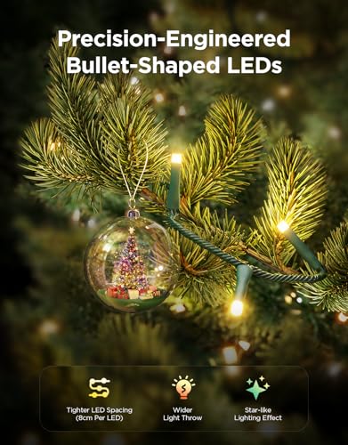 Govee Christmas Sparkle String Lights 99ft, RGBWIC String Lights with 375 Bullet-Head LEDs, App-Controlled, 140+ Scene Modes, 3D Shape Mapping, Works with SmartThings, Indoor Holiday Decorations