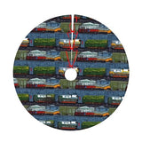 Train Cars Print Christmas Tree Skirt Plush Soft Xmas Tree Mat Christmas Decoration for New Year Holiday Xmas 30"