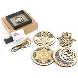 Qallicon 5.31" Sacred Geometry Wall Art 4 PCS Set, (Sacred Lotus, Hamsa Hand, Soul Star, Union Sun Moon) Crystal Grid Meditation Chakra Wooden Wall Art Yoga Decor Spiritual Gifts