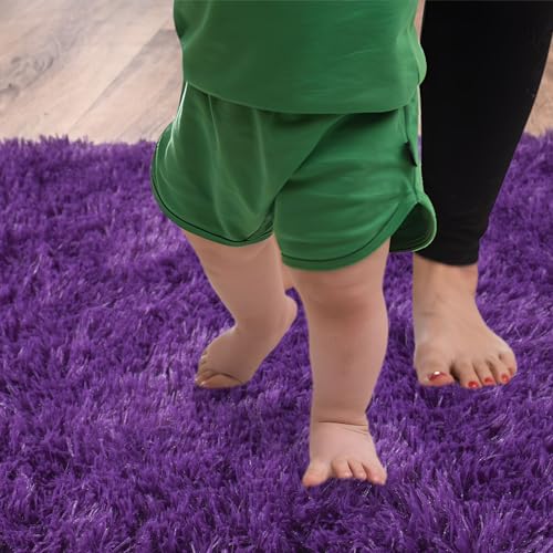 Soft Shag Rugs for Bedroom, 4x6 Purple Fluffy Shaggy Rugs for Living Room Nursery, Luxury Modern Plush Carpet Girls Boys Kids Room Dorm Indoor Home Decor, Upgrade Non-Slip