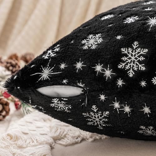 MIULEE Christmas Decorations Pillow Covers 16x16 Black Silver Snowflake