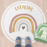 Dunzy Rainbow Boho Mat Classroom Calm Down Corner Rug 30" x 30" Non-Slip Carpets Black Rug for School Living Bedroom Playroom