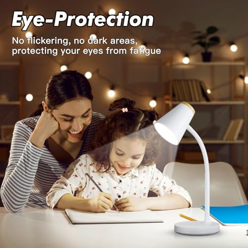 Desk Lamp for College Dorm Room - Small LED Desk Lamp Touch Dimmable Reading Light for Home Office - Adjustable Flexible Gooseneck Table Lamp for Bedside Bedroom Nightstand White