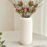 Ceramic Vase for Flowers – Modern Small Ribbed Textured Flower Vase for Home Decor, Pampas Grass, Decorative, Farmhouse, Coffee Table, Kitchen Centerpieces, Bookshelf and Home Living (XL White)