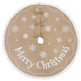AerWo Christmas Tree Skirt 36 Inch, Burlap Tree Skirt Printed with White Snowflake and Merry Christmas Decor, Brown Tree Skirt for Christmas Decorations New Year Holiday Party Supply Indoor Outdoor