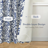 DriftAway Julia Blackout Curtains for Bedroom Navy Floral Watercolor Pattern Double Layer Thermal Insulated Sound Reducing Room Darkening Drapes for Living Room Grommet 2 Panels Each W52 x L84 Navy