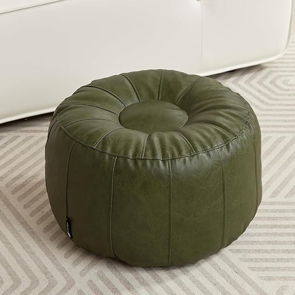 Louis Donné Lucky Green Moroccan Pouf Ottoman Cover, Waterproof Faux Leather Unstuffed Floor Cushion with Hidden Zipper and Storage Blanket, DIY Fillable Footrest for Living Room, Bedroom & Home Decor