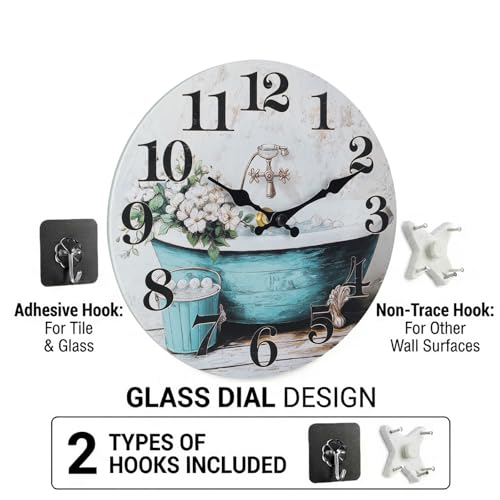 Bathroom Wall Clock,Rustic Style Waterproof Glass Shower Clock Wall Clock for Bathroom Pool Decor (8 Inch,Blue)