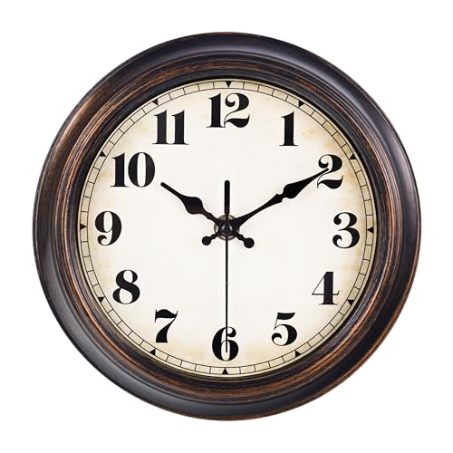 Yoiolclc Vintage Wall Clock 8 Inch Retro Silent Small Wall Clocks Battery Operated for Kitchen Bathroom Bedroom Home Decor (Bronze)