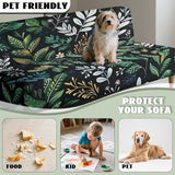 Green Leaf Pattern Armless Sofa Cover, Anti-Slip Non-Armrest Couch Cover Comfortable Futon Sofa Slipcover for 3 Cushion Couch