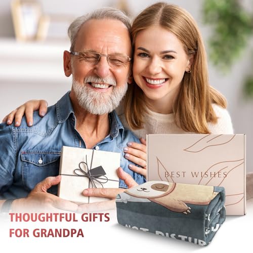 Funny Gifts for Grandpa, Grandpa is Charging Sloth Blanket, Grandpas Birthday Gift, Grandpas Gifts from Grandkids for Fathers Day Christmas, Soft Sloth Blanket for Grandfather 60" x 50"