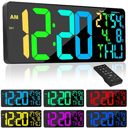 [Oversized] 18" Digital Wall Clock Large Display, 11 RGB Color Changing Large Digital Wall Clock with Remote, Date, DST, Temperature, Auto Brightness Digital Alarm Clock for All Spaces Use