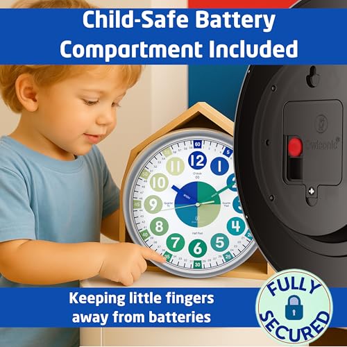 OWLCONIC Telling Time Teaching Clock - Bundled with Kids Watch. Learn to Tell Time Resources. Cool Marine Blue