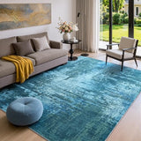 4x6 Blue Washable Area Rug Non-Slip Faux Wool Abstract Carpet