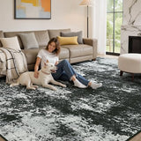 9x12 Back Grey Large Washable Area Rug Non-Slip Faux Wool Rug