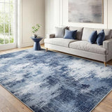 6x9 Area Rug Living Room, Modern Abstract Washable Indoor Carpet Dark Blue