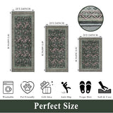 Kitchen Rugs 3 Piece Set, Washable Non-Slip Farmhouse Kitchen Mats for Hardwood Floor, Rustic Floral Boho Runner Rug for Sink,Entryway & Hallway & Bathroom (Dark/Green/Floral,2x3-2x4-2x5)