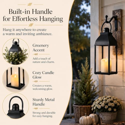 Lanterns Decorative Outdoor Indoor, 17'' 13'' Black Metal Outdoor Lanterns