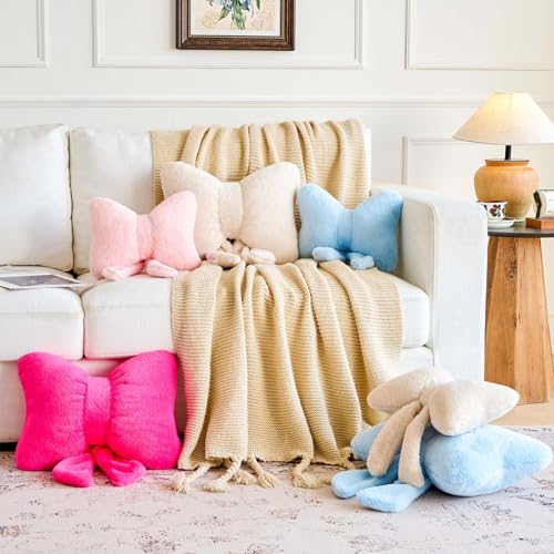 Lfsaaj Bowknot Pillow Pink Cute Bow Decorative Throw Pillows 12" Aesthetic Home Decor Bow Cushions Butterfly Knot Plush Pillow for Bedroom Couch