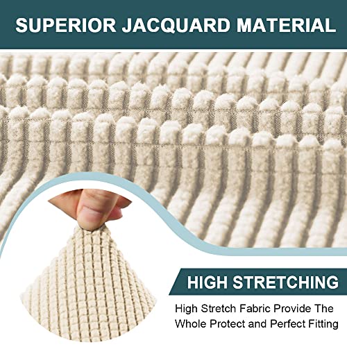 FantasDecor Chaise Lounge Cover Stretch Chair Lattice Slipcover with Armrests for Living Room Bedroom Double Arm Soft Jacquard Fabric Machine Washable, Beige