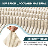 FantasDecor Chaise Lounge Cover Stretch Chair Lattice Slipcover with Armrests for Living Room Bedroom Double Arm Soft Jacquard Fabric Machine Washable, Beige