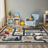 5x7ft Kids City Road Car Play Rug - Non-Slip Faux Wool Carpet with Interactive City Map Design, Educational Toy Vehicle Mat for Kids, Bedroom Playroom Nursery Gift.