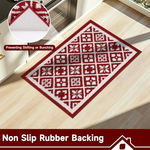 Christmas Indoor Door Mat Washable Red Xmas Dog Muddy Rug 2x3ft