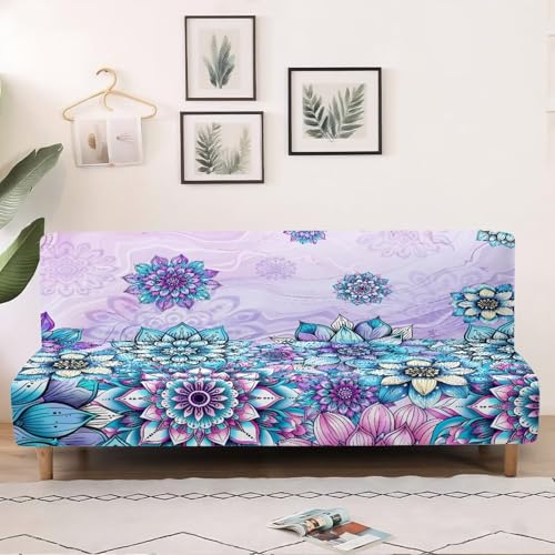 Purple Bohemian Flowers Stretch Sofa Couch Slipcovers Without Armrest, Furniture Protector for Kids and Pets Elastic Fabric Futon Slipcover Non Slip Protector