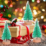 Sumind 48 Pcs Mini Brush Christmas Trees Sisal Snow Frost Tree Artificial Winter Mini Pine with Wooden Base Xmas Small Bottle Brush Trees for Christmas Winter Decoration(Green)