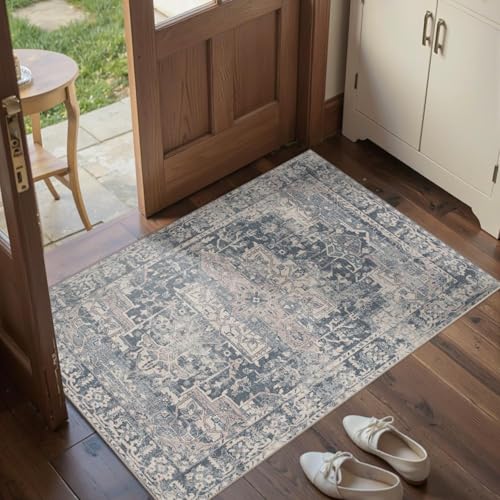 2x3 Entryway Rug Door Mat, Washable Samll Rug, Non Slip, Blue