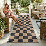 Lahome Checkered Easy Jute Kitchen Runner Rug, 2x8 Outdoor Rugs Washable