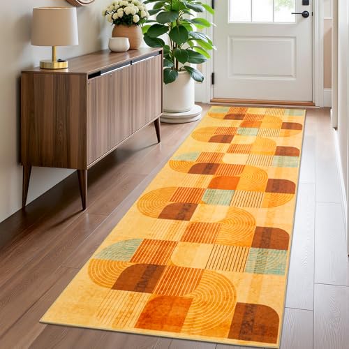 Washable Hallway Runner Rug, Non Slip Kitchen Rugs, Orange 2.7x8 Ft