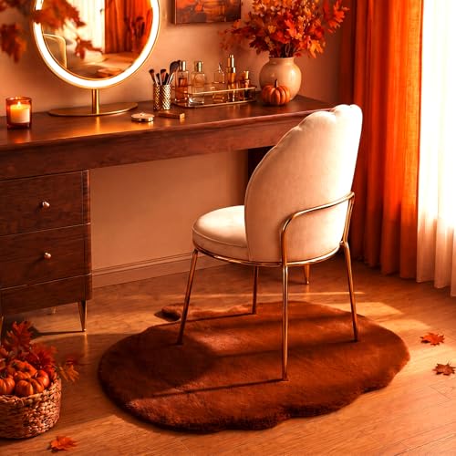 Orange Pumpkin Shaped Bedroom Rug, Faux Rabbit Fur Fluffy Area Rug, Soft Non Slip Floor Mat for Living Room Fall Halloween Thanksgiving Decor, 33 x 35 Inches