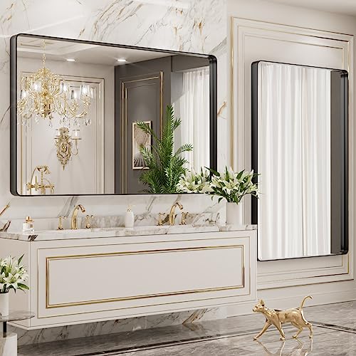 LOAAO 40X36 Inch Black Metal Framed Bathroom Mirror for Wall, Matte Black Bathroom Vanity Mirror Farmhouse, Anti-Rust, Tempered Glass, Hangs Horizontally or Vertically