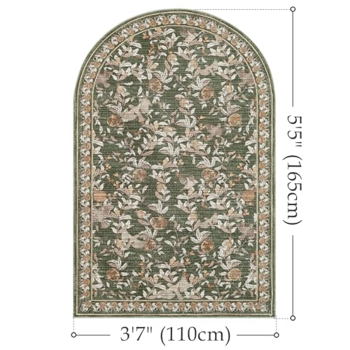 jinchan Arched 4x6 Floral Vintage Washable Area Rug, Green