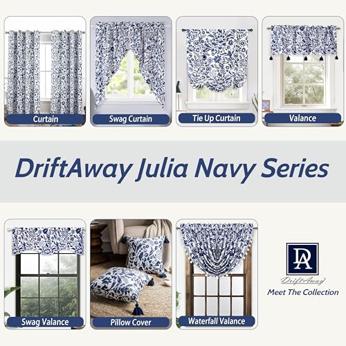 DriftAway Julia Blackout Curtains for Bedroom Navy Floral Watercolor Pattern Double Layer Thermal Insulated Sound Reducing Room Darkening Drapes for Living Room Grommet 2 Panels Each W52 x L84 Navy