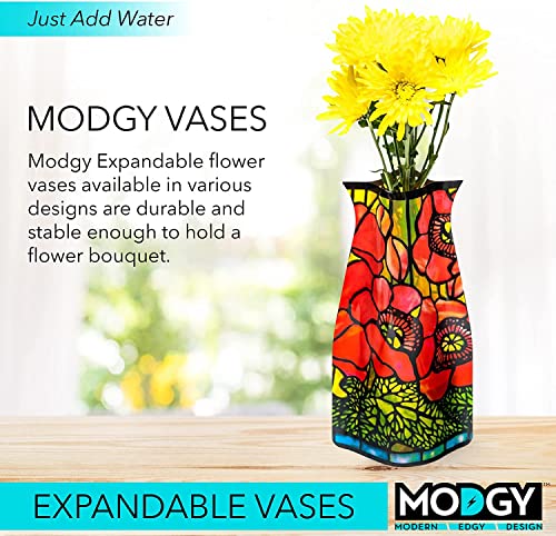 MODGY Collapsible and Expandable Plastic Flower Vase, Unbreakable, Foldable, Decorative Modern Centerpieces, Table Decorations, Louis C. Tiffany Poppies, 1 Pack