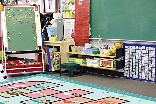 Hopscotch Rug 63”x31, Hop and Count Game Rug with Colorful Alphabet and Animals Design Anti-Slip Kids Play Mat, Soft Floor Area Rug & Carpet Playroom Bedroom Living Room