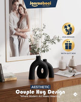 Matte Black Vase Set - Hug Hollow Donut Aesthetic Ceramic Vases Home Decor, Modern Nordic Minimalist Decorative Vase for Table Centerpiece Bookshelf Office Entryway Console Fireplace (Black)