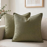 Fancy Homi Set of 2 Olive Green 22x22 Inch Soft Chenille Decorative Throw Pillow Covers with Flange Edge,Square Neutral Modern Boho Textured Cushion Case Home Decor for Couch Sofa Bed Livingroom