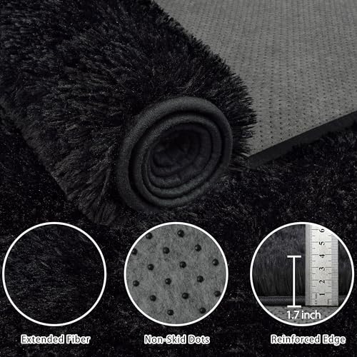 8x10 Area Rug for Living Room:Ultra Soft Fluffy Shag Black Rugs,Large Fuzzy Plush Indoor Non Slip Carpet Washable Rug for Bedroom Kids Nursery Office Dorm Modern Decor(Black)