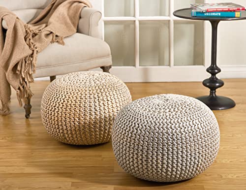 SARO LIFESTYLE Foil Print Rope Pouf, 20"x20"x14", Silver