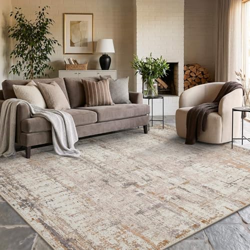 Rugxara 6x9 Washable Area Rug for Living Room, Modern Abstract Large Boho Rugs for Office, Dining Room, Kids Room, Farmhouse, Durable Low Pile Non Slip Carpet for High Traffic Areas, Beige Grey