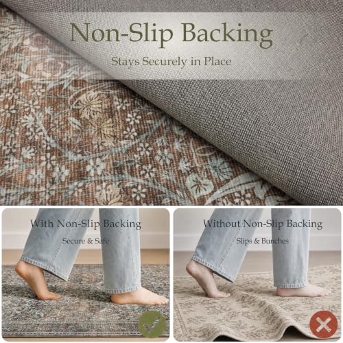 JOLLYVOGUE Entryway Rug, 2x3 Washable Vintage Floral Rug, Vintage Brown