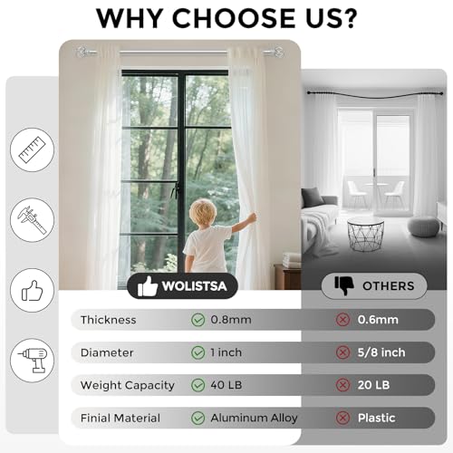 Silver Curtain Rods for Windows 48 to 84 Inch, 1 Inch Adjustable Decorative Window Treatment Rods with Aluminium Twisted Cage Finials, Heavy Duty Metal Farmhouse Drapery Pole, Easy Install