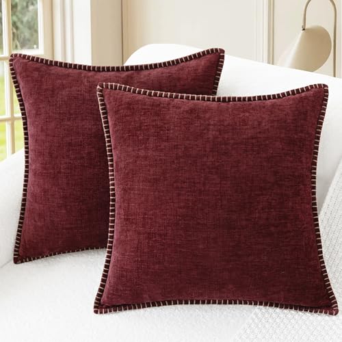 CaliTime Decorative Couch Throw Pillow Covers 16 X 16 Inches Burgundy