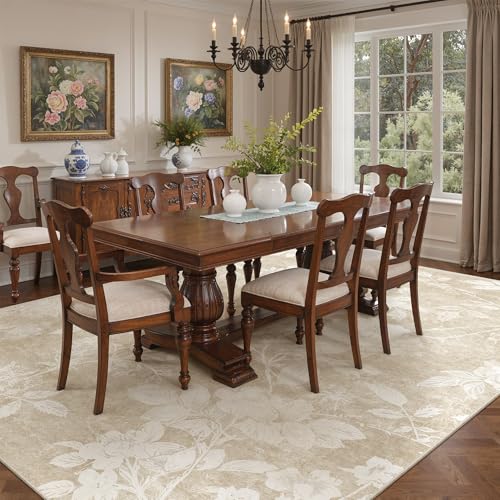 Soalmost Floral Washable Rugs 5x7 for Living Room, Neutral Soft Rug Beige