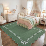 Garvee Scalloped Bow Rug Green Washable Solid 3x5 Area Rugs for Living Room