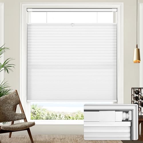 Lazblinds Upgraded Top Down Bottom Up (TDBU) Honeycomb Blinds, No Drill No Tools Easy Install Cordless Cellular Shades for Windows 35" W x 64" H, White - Light Filtering